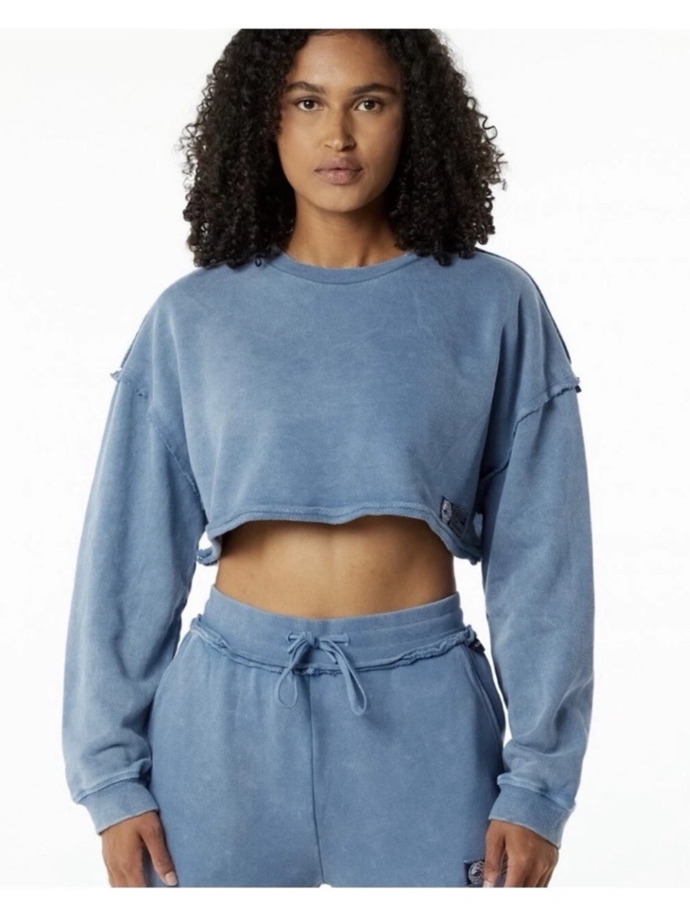 Be more Washed Blue Cropped French Terry Long-Sleeve Sweatshirt size Small